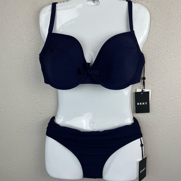 NWT DKNY Navy Blue Bikini and Matching Bottoms Size XXL - Picture 1 of 5